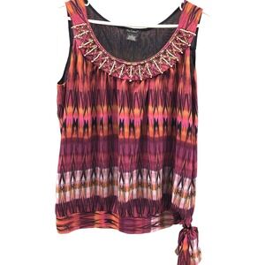Nue Options Women's top medium pink Tassel Pleat Scoop sleeveless gypsy